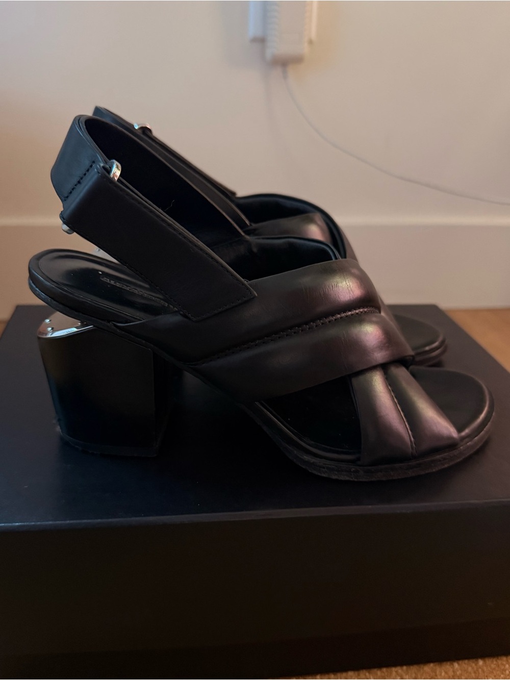 Alexander Wang Black Leather Crisscross Block Heel Sandals - Women
